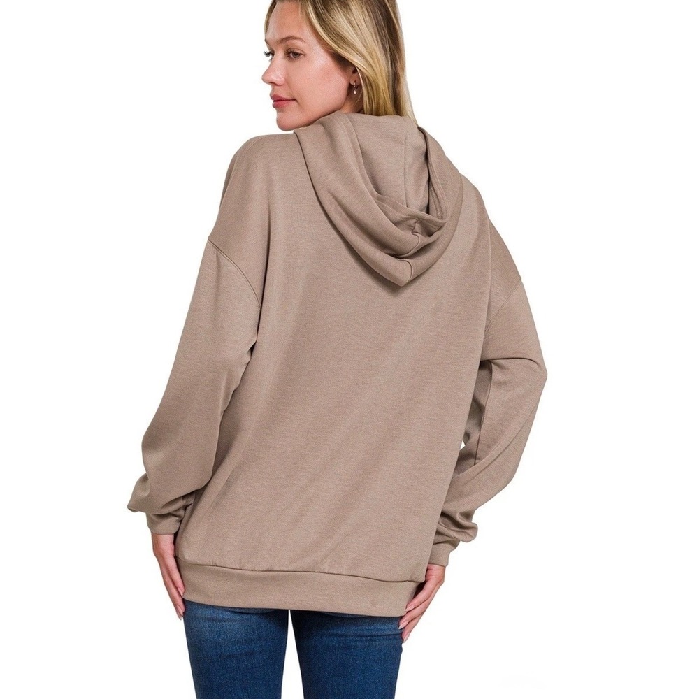 NWT Zenana Oversized Scuba Hoodie in Cocoa / Still In Bag / Size S/M - Picture 4 of 4